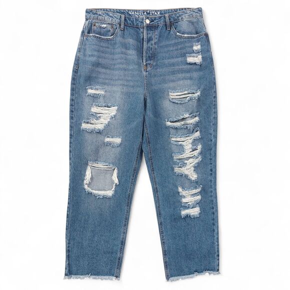 Vanilla Star 90s Boyfriend Jeans Women’s Size 17 High Rise Distressed Ripped Y2K - Picture 1 of 12